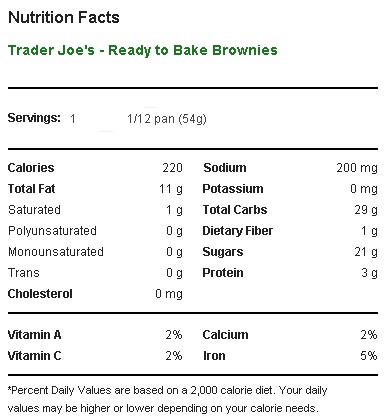 Trader Joe's Ready to Bake Brownies - Nutritional Facts
