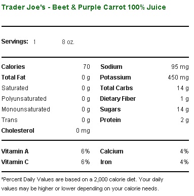 Trader Joe's Beet and Purple Carrot Juice - Nutritional Information