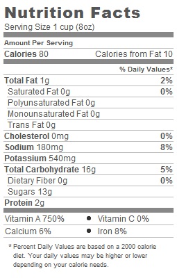 Trader Joes Organic Carrot Juice - Nutritional Information