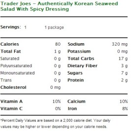 Trader Joe's Authentically Korean Seaweed Salad with Spicy Dressing - Nutrional Facts