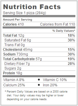 Trader Joe's Pizza Al Pollo Asado - Nutiritional Information