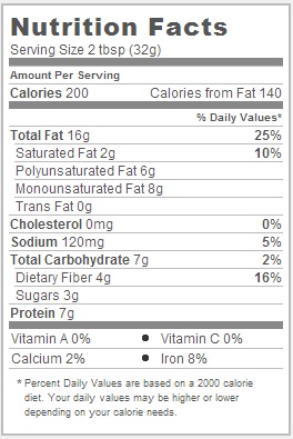 Trader Joe's Sunflower Seed Butter Nutrional Information
