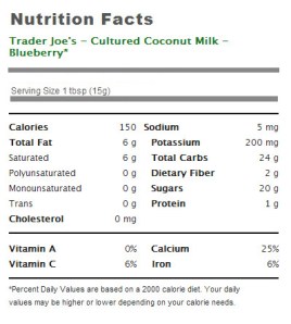 Trader Joe's Coconut Milk Culture (in Blueberry and Vanilla) - Nutritional Information