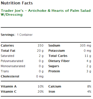 Trader Joe's Artichoke and Hearts of Palm Salad - Nutrition Facts