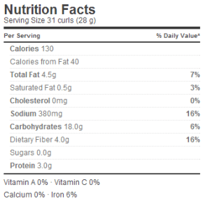 Trader Joe's Crunchy Curls - Nutrition Facts