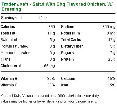 Trader Joe's Salad with BBQ Flavored Chicken - Nutrition Facts