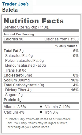 Trader Joe's Balela - Nutrition Facts