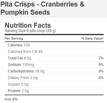 Trader Joe's Pita Crisps with Cranberries and Pumpkin Seeds - Nutrition Facts