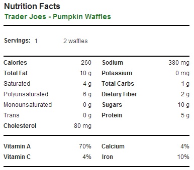 Trader Joe's Pumpkin Waffles - Nutrition Facts