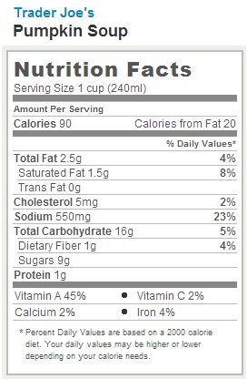 Trader Joe's Pumpkin Soup - Nutrition Facts