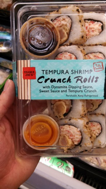 Notice how the word "sushi" is carefully avoided. "Sushi, what's that? You mean shrimp crunch rolls?"