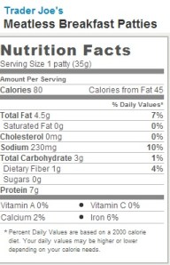 Trader Joe's Meatless Breakfast Patties - Nutrition Facts