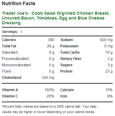 Trader Joe's Cobb Salad -Nutrition Facts