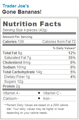 Trader Joe's Gone Bananas - nutrition facts