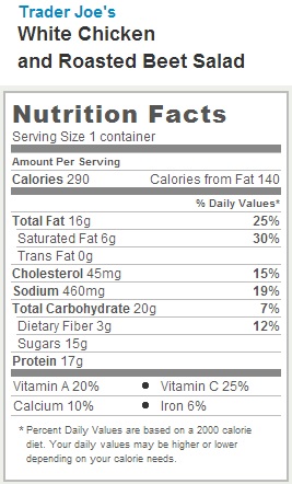 Trader Joe's Roated Beet and Chicken Salad - Nuitrition Facts