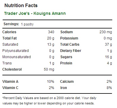 Trader Joe's Kouign Amann - Nutrition Facts