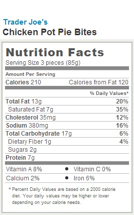 Trader Joe's Chicken Pot Pie Bites - Calories
