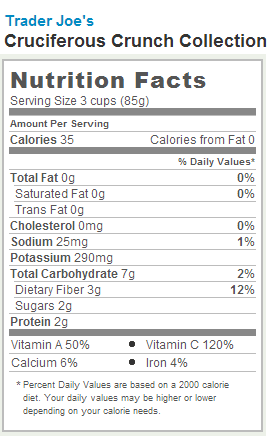 Trader Joe's Cruciferous Crunch Collection - Nutrition Facts