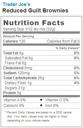 Trader Joe's Reduced Guilt No Fat Brownies - Nutrition Facts