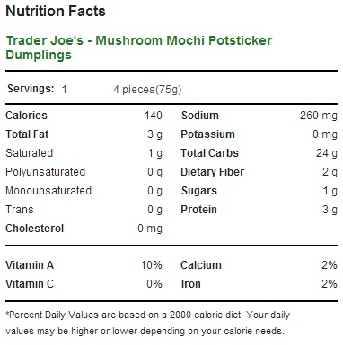 Trader Joe's 12 Mushroom Mochi Dumplings - Nutrition Facts