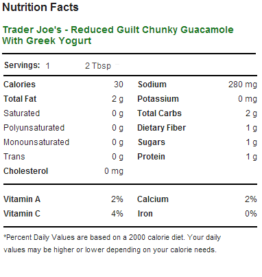 Trader Joe's Reduced Guilt Guacamole - Nutrition Facts