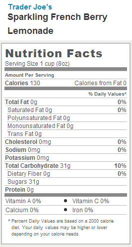 Trader Joe's Sparkling French Berry Lemonade - Nutrition Facts