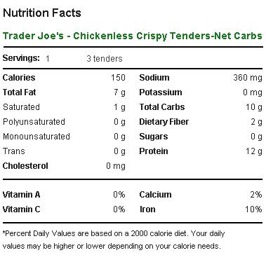 Trader Joe's Chickenless Crispy Tenders - Nutrtion Facts