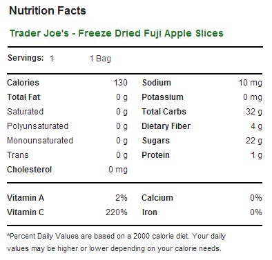 Trader Joe's Freeze Dried Fuji Apple Slices - Nutrition Facts