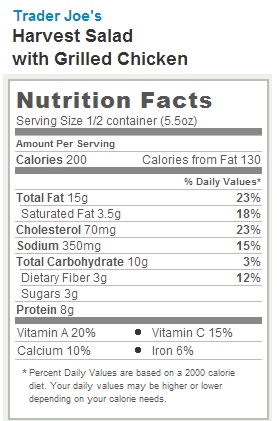 Trader Joe's Harvest Salad with Grilled Chicken - nutrition facts