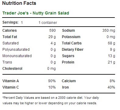 Trader Joe's Nutty Grain Salad - Nutrition Facts
