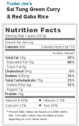 Trader Joe's Sai Tung Green Curry and Red Gaba Rice - Nutrition Facts