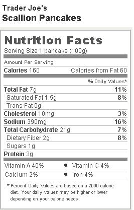 Trader Joe's Scallion Pancakes - Nutrition Facts