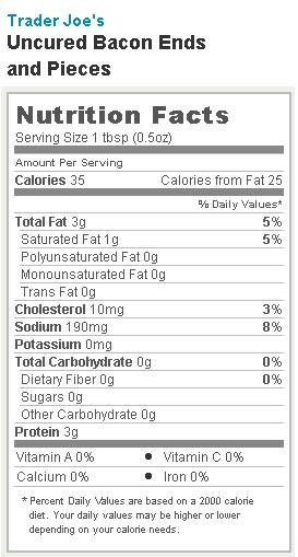 Trader Joe's Bacon Ends and Pieces - Nutrition Facts