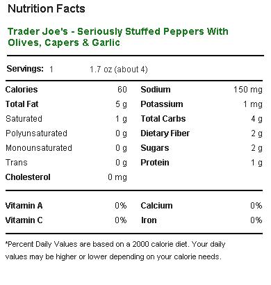 Trader Joe's Seriously Stuffed Peppers - Nutrition Facts