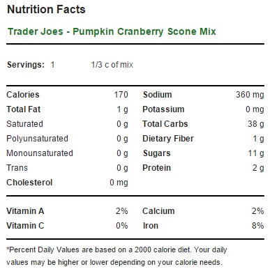 Trader Joe's Cranberry Pumpkin Scone Mix - Nutrition Facts
