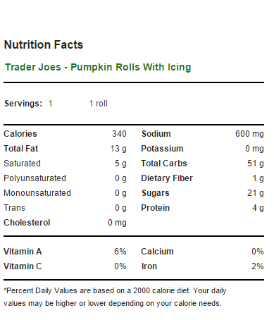 Trader Joe's Pumpkin Rolls - Nutrition Facts