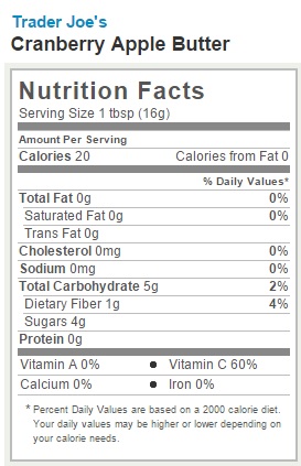 Trader Joe's Cranbery Apple Butter - Nutrition Facts