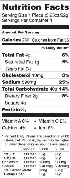 Trader Joe's Paneer Masala Naan - Nutrition Facts