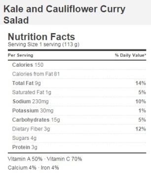 Trader Joe's Kale and Cauliflower Curry Salad - Nutrition Facts