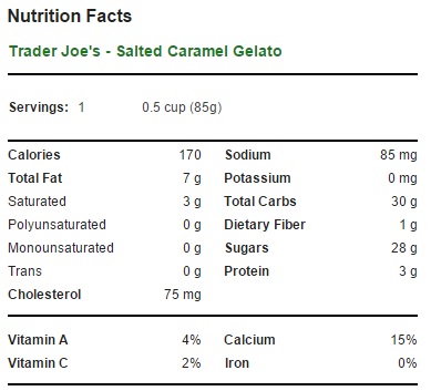 Trader Joe's Salted Caramel Gelato - Nutrition Facts