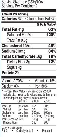 Trader Joe's Steak and Ale Pie - Nutrition Facts