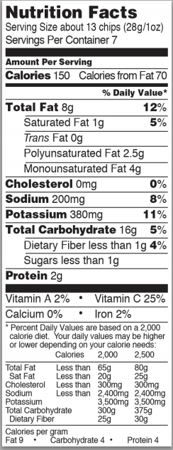 Trader Joe's Sriracha Potato Chips - Nutrion Facts